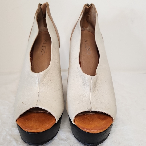 Leather Wedge Heels Cream & Tan - Picture 5 of 11